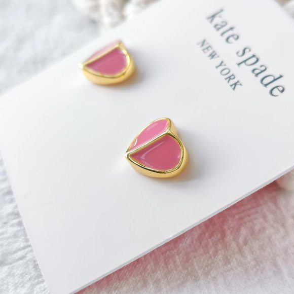 Authentic Kate Spade Heritage Spade Heart - Gold Pink Stud Earrings - Picture 2 of 3